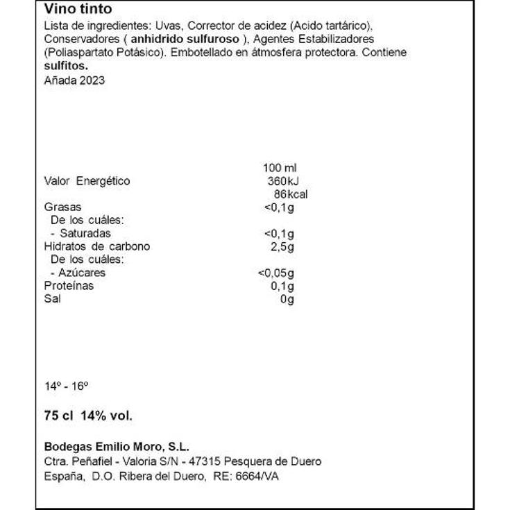 VINO TINTO RIBERA 4 MESES 14º FIN.RESALSO BTLLA 75 CL