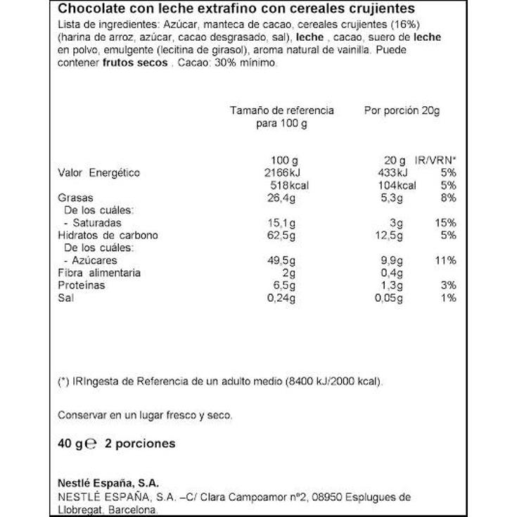 CHOCOLATINA CRUNCH NESTLE UNIDAD 40 GR
