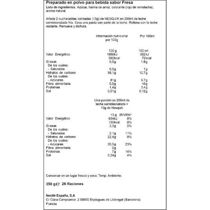 PREPARADO SOLUBLE FRESA NESQUIK BOLSA 350 GR
