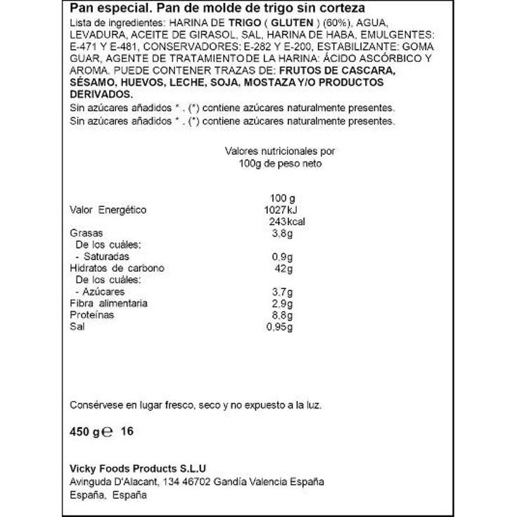 PAN DE MOLDE S/CORTEZA SPAR BOLSA 450 GR