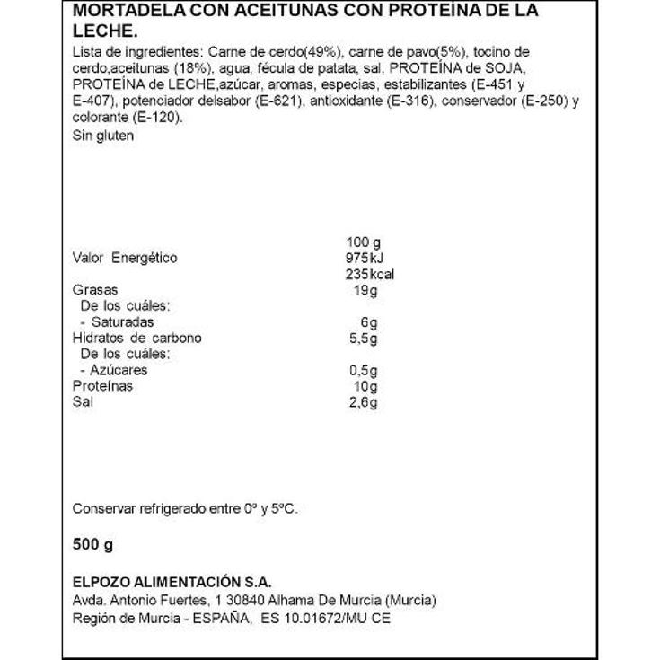MORTADELA CON ACEITUNAS MAXI ELPOZO UNIDAD 500 GR