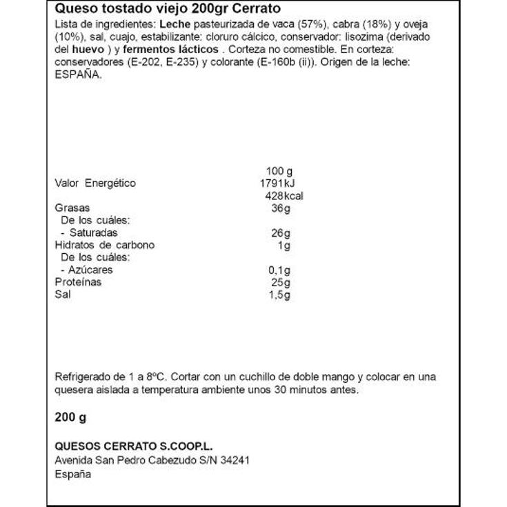 QUESO TOSTADO VIEJO 3 LECHES CERRATO CUÑA 200 GR