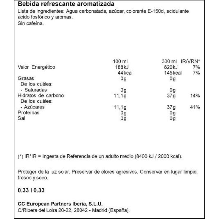 COCA COLA SIN CAFEINA COCA COLA LATA 33 CL
