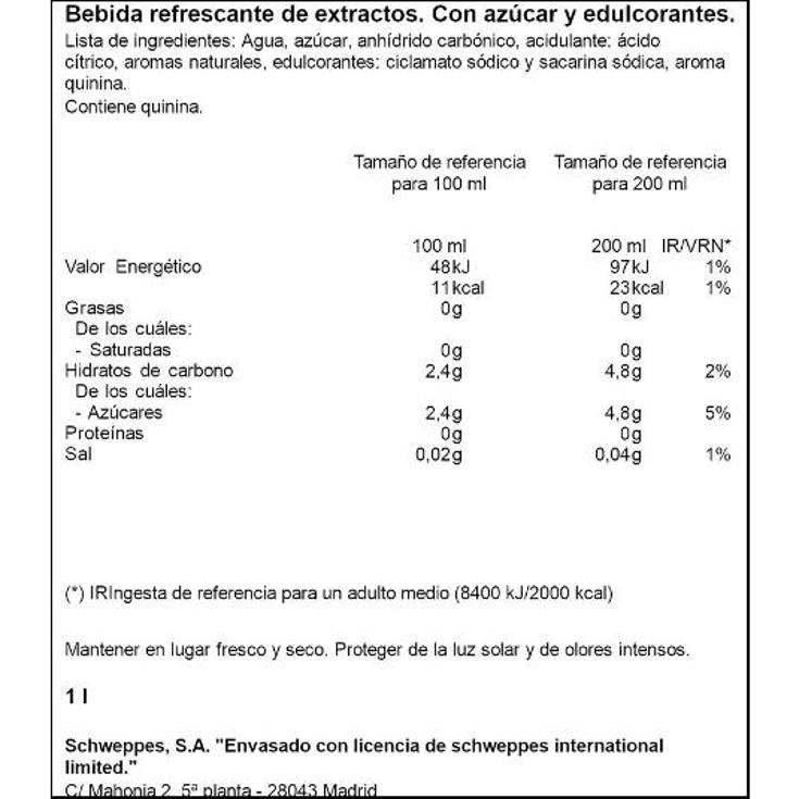 TONICA SCHWEPPES BTLLA 1 LT
