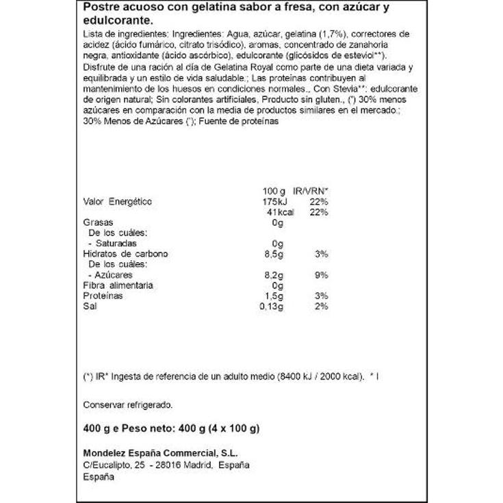 GELATINA REFRIGERADA FRESA 0% ROYAL PQTE 360 GR