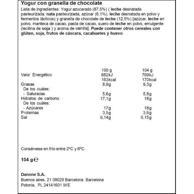 YOGUR BICOMPARTIDO CHOCO LECHE DANONE UNIDAD 104 GR