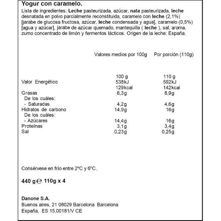 YOGUR GRIEGO CARAMELO X4 DANONE PACK 440 GR