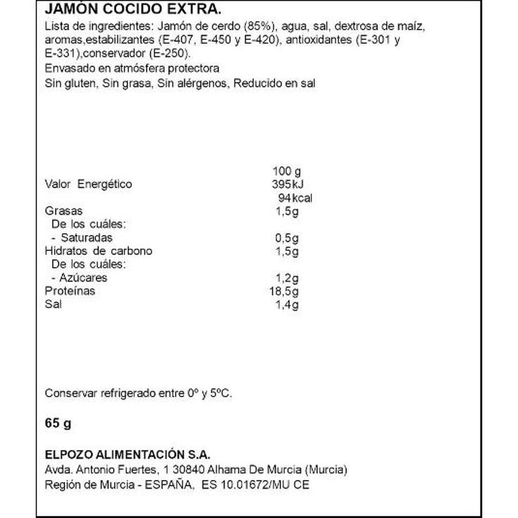 JAMON COCIDO B/G RED.SAL BIENST ELPOZO PQTE 65 GR