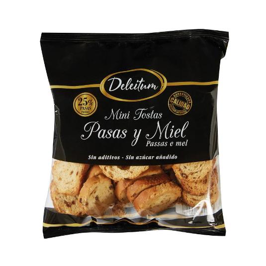 MINI TOSTA C/PASAS DELEITUM BOLSA 120 GR