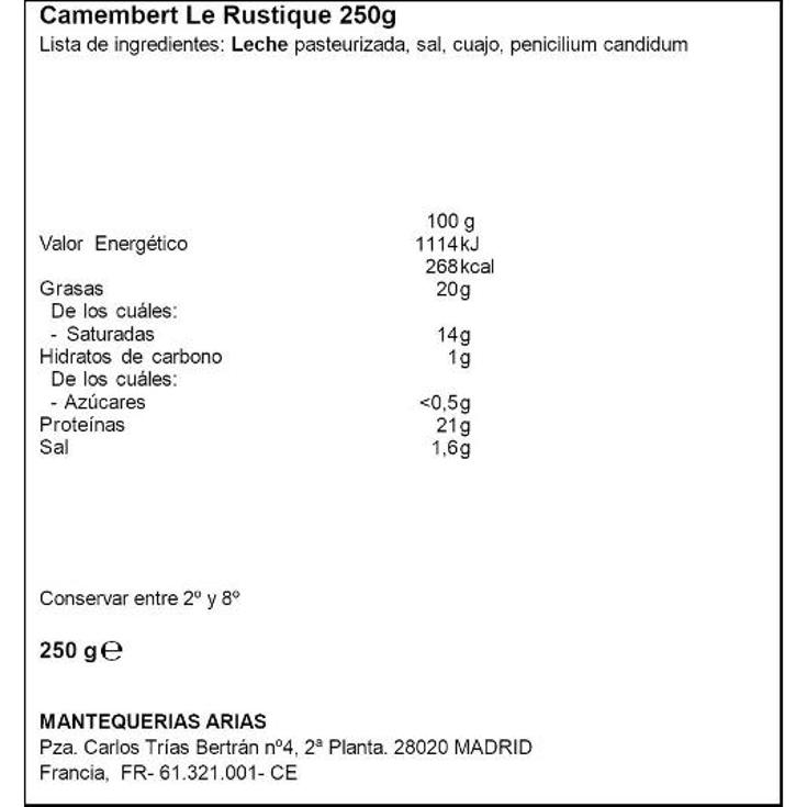 QUESO CAMEMBERT LE RUSTIQUE UNIDAD 250 GR