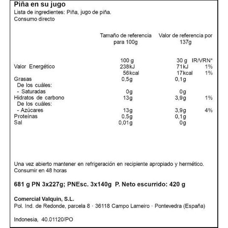 PIÑA EN SU JUGO X3 SPAR/LIX PACK 405 GR