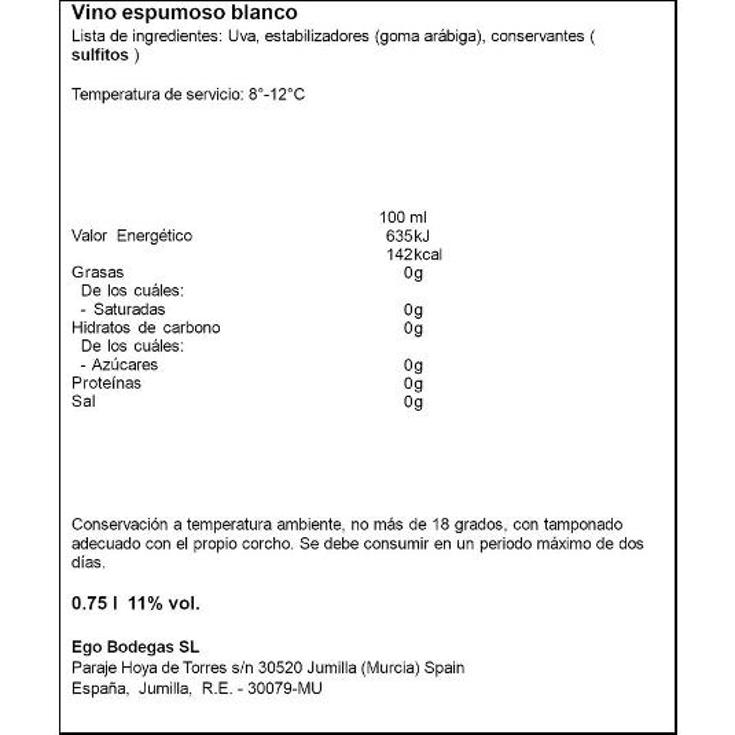 VINO ESPUMOSO BLANCO 11º FEROC FEROCE BTLLA 75 CL