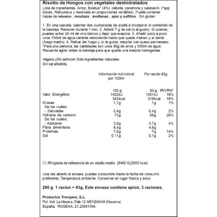 RISOTTO DE HONGOS TREVIJANO UNIDAD 280 GR