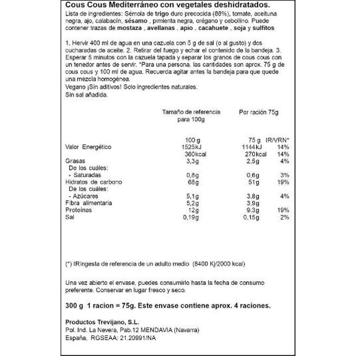 COUS COUS MEDITERRANEO TREVIJANO UNIDAD 300 GR
