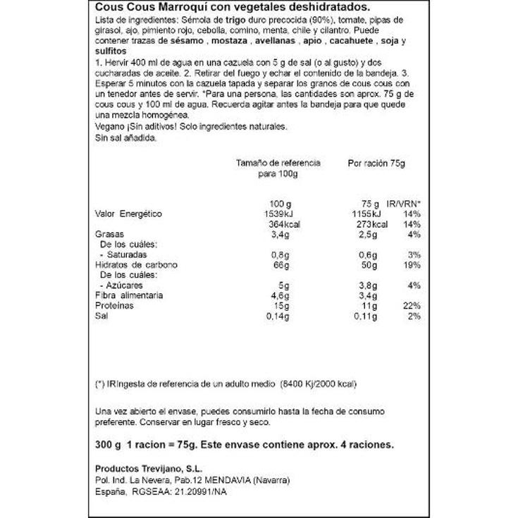 COUS COUS MARROQUI TREVIJANO UNIDAD 300 GR
