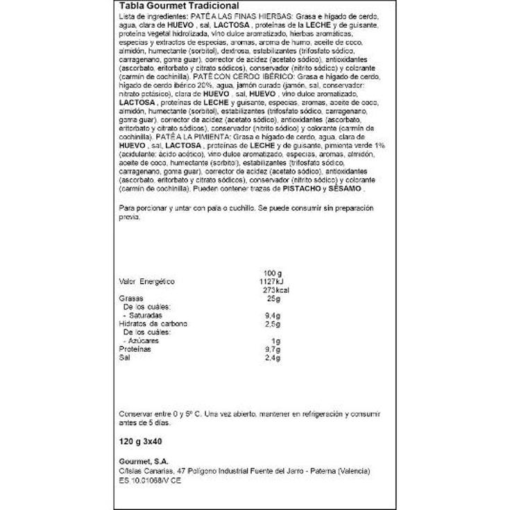PATE TABLA GOURMET TRADIC. 3X40 LA CUINA UNIDAD 120 GR