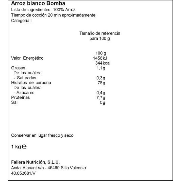 ARROZ BOMBA FALLERA PQTE 1 KG