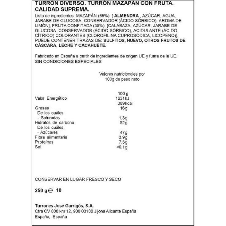 TURRON MAZAPAN FRUTA SPAR PTLLA 250 GR