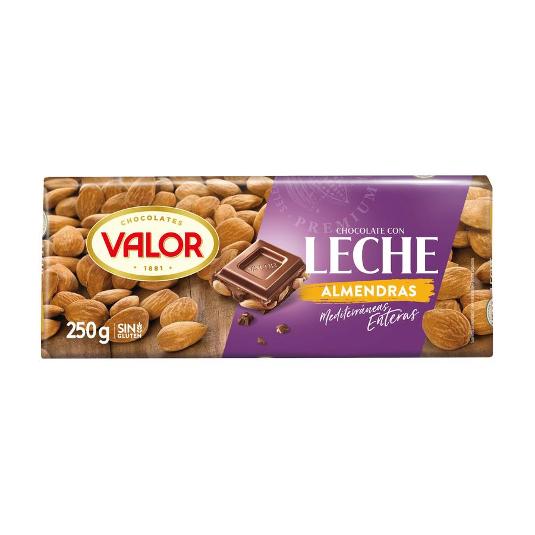 CHOCOLATE LECHE ALMENDRA VALOR PTLLA 250 GR