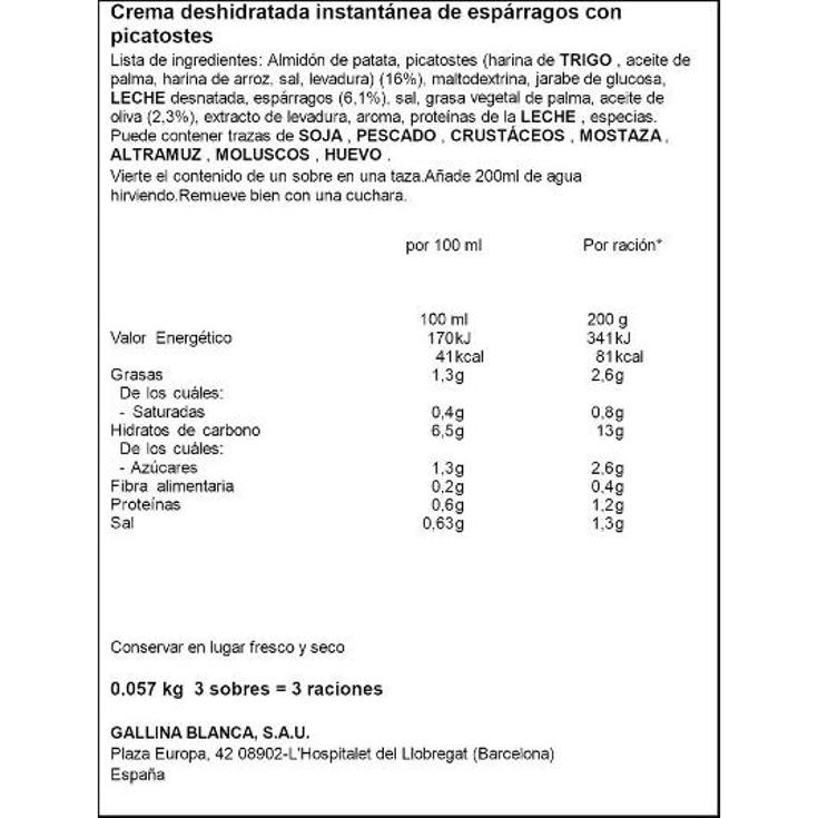 SOPINSTANT CREMA ESPARRAGOS G.BLANCA PQTE 57 GR