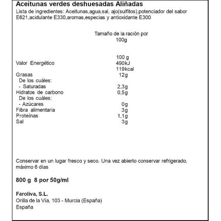 ACEITUNA GORDAL DESHUESADA EL FARO FRASCO 500 GR