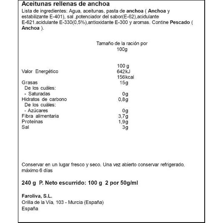 ACEITUNA RELL.ANCHOA PACK 2X50G EL FARO PACK 100 GR