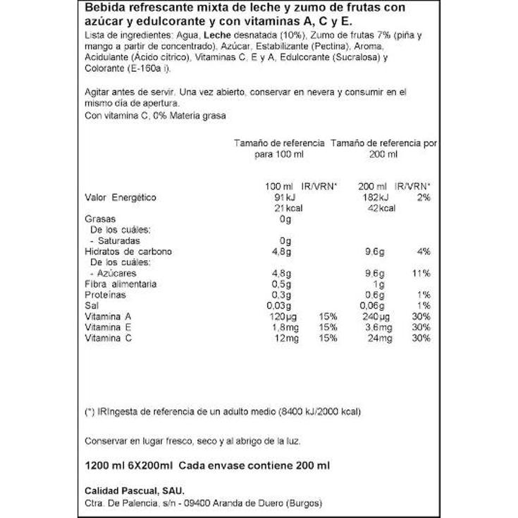 BIFRUTAS TROPICAL 6X200ML PASCUAL PACK 1200 ML