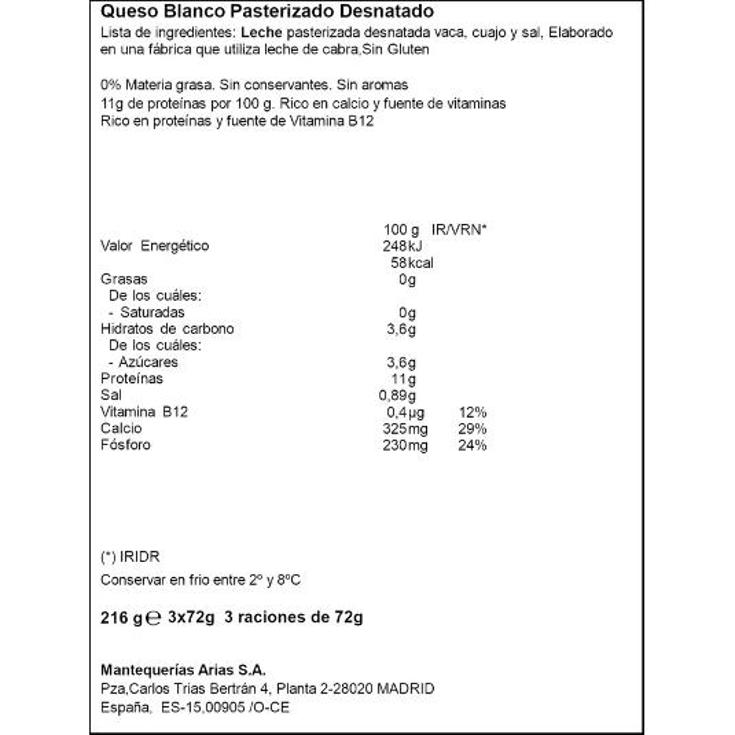 QUESO BURGOS MINI 0% ARIAS PACKX3 216 GR