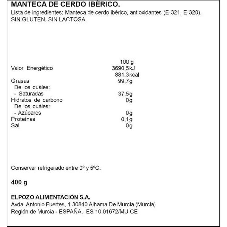 MANTECA CERDO IBERICO ELPOZO TRRNA 400 GR