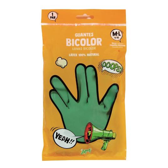 GUANTES BICOLOR VERDE AMARI.T.G SPAR/AM BOLSA 2 UD
