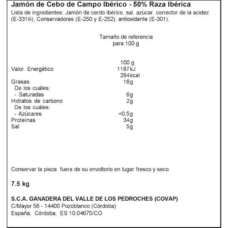 JAMON CEBO CAMPO 50% RAZA 7,5KG ESENC.COVAP