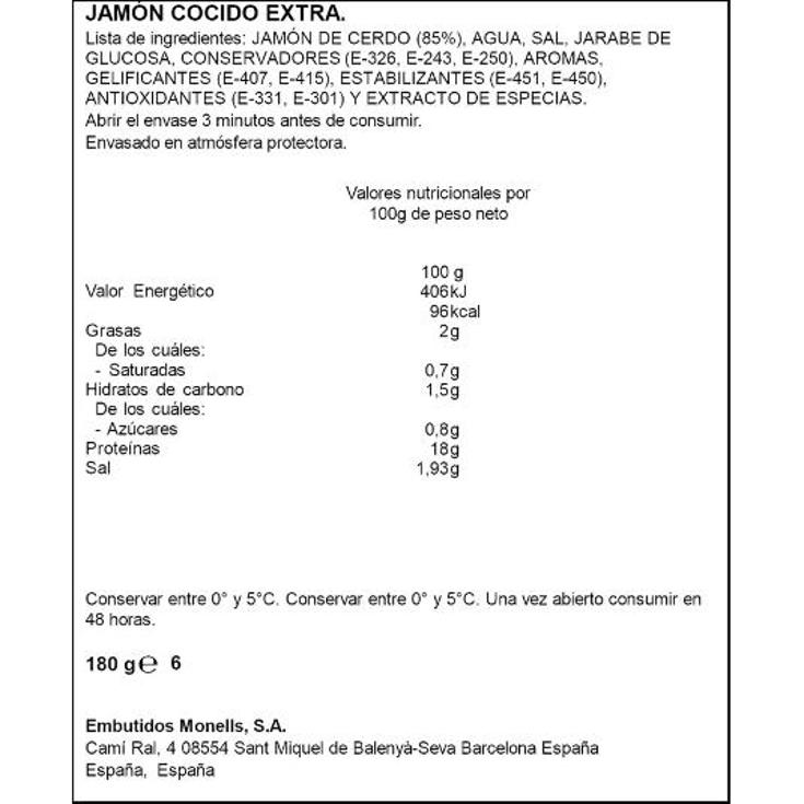JAMON COCIDO EXTRA L.FINAS SPAR BLIST 180 GR