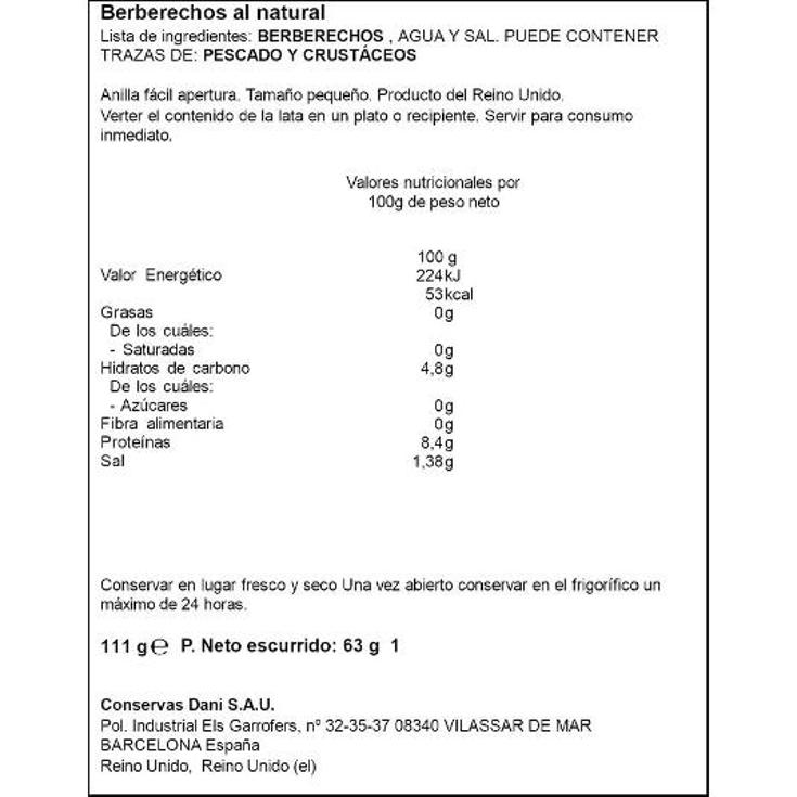 BERBERECHOS NATURAL 80/100 QUAL LATA 63 GR