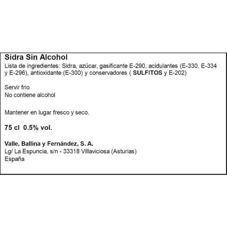 SIDRA SIN ALCOHOL ELGAITERO BTLLA 75 CL