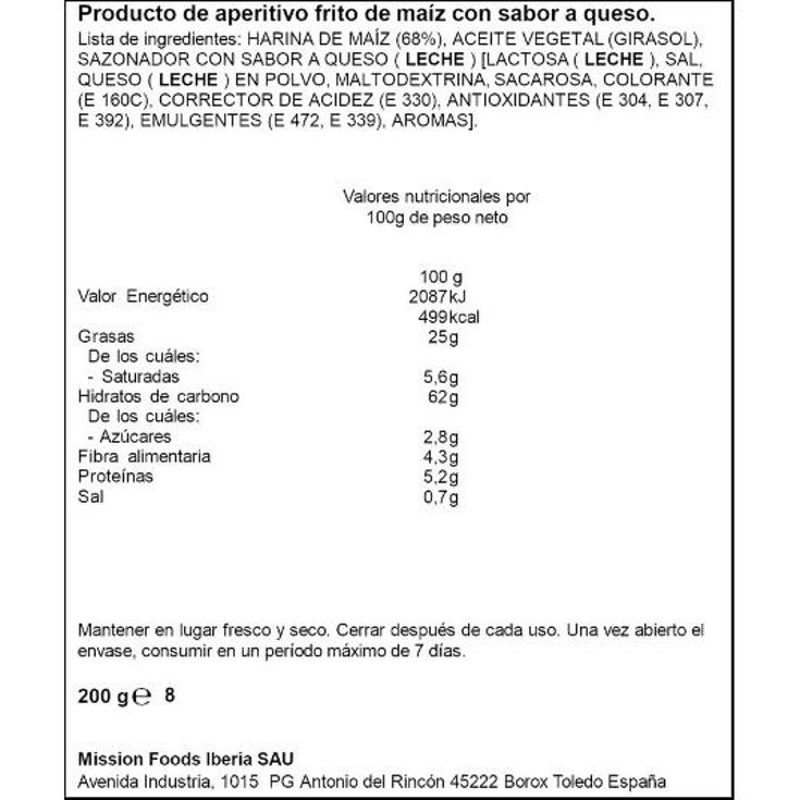 TORTILLA CHIPS CHEESE BANDEROS BOLSA 200 GR