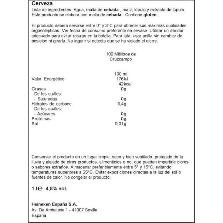 CERVEZA 4,8º CRUZCAMPO BTLLA 1 LT