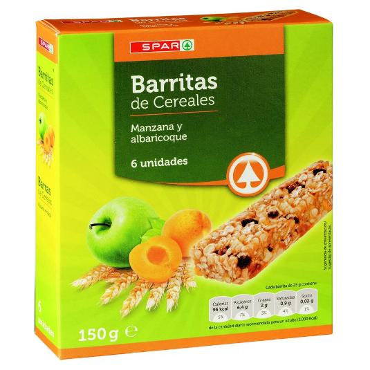 BARRITA CEREAL MANZANA-ALBARICO SPAR PQTE 150 GR