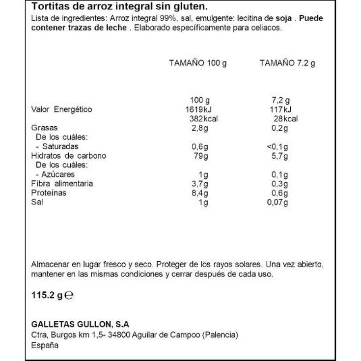 TORTITAS ARROZ INTEGRAL VITALDAY PQTE 115 GR