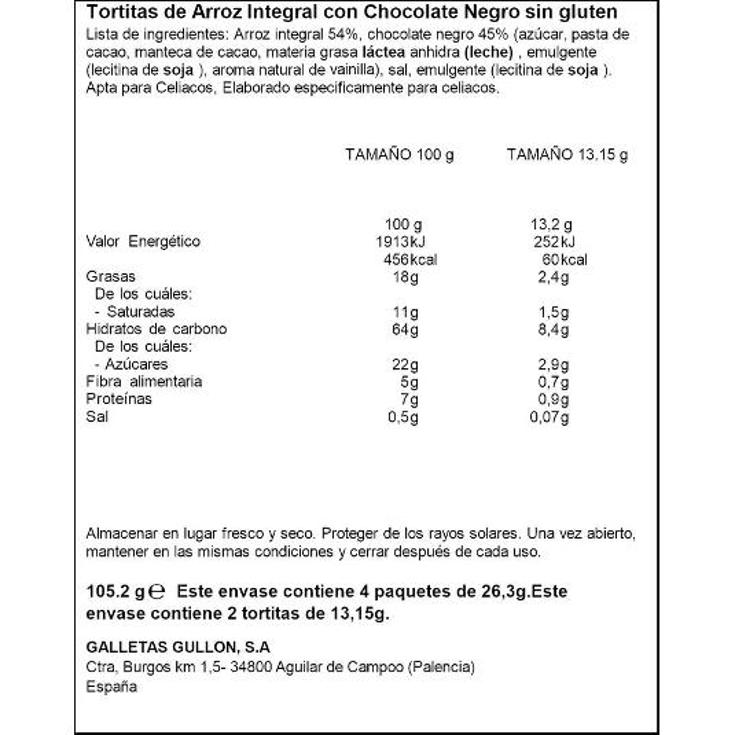 TORTITAS ARROZ INTEGR.CHOCOLATE VITALDAY PQTE 105 GR