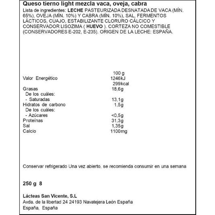 QUESO MEZCLA TIERNO LIGHT SPAR CUÑA 250 GR