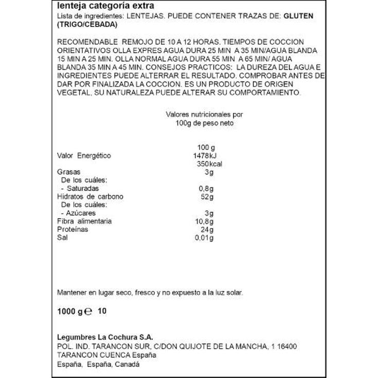 LENTEJAS CASTELLANA SPAR BOLSA 1 KG