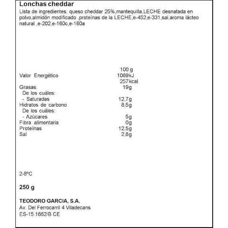 QUESO LONCHAS CHEDDAR SABANITAS HOCHLAND PQTE 250 GR