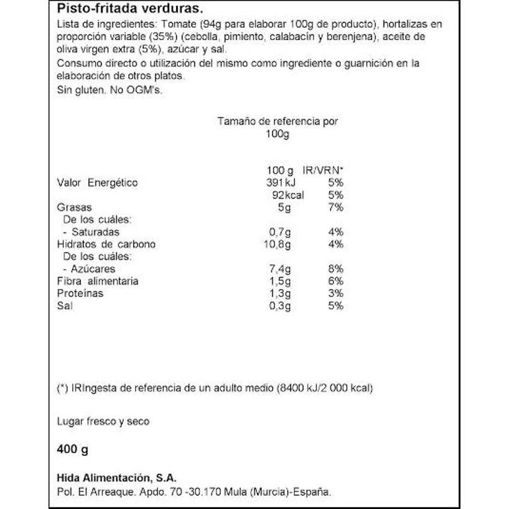 PISTO (SOFRITO VERDURAS) HIDA BOTE 400 GR