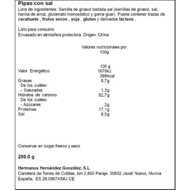 PIPAS CON SAL HERNANDEZ BOLSA 200 GR