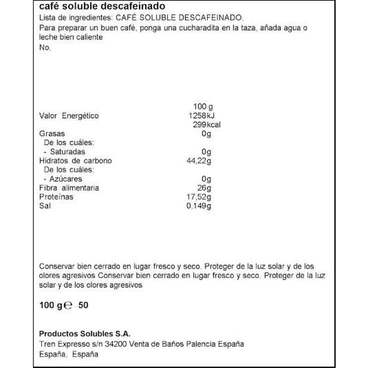 CAFE SOLUBLE DESCAFEINADO SPAR FRASCO 100 GR