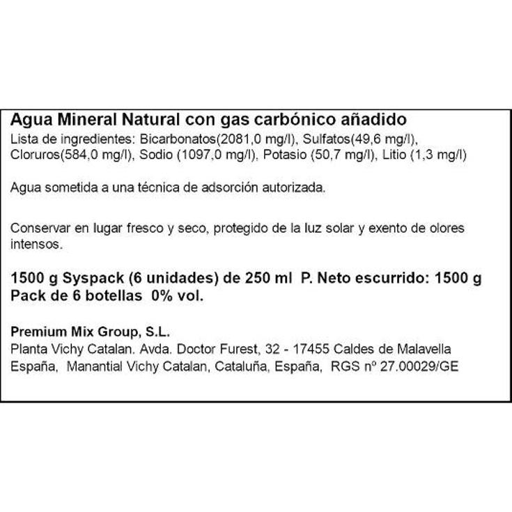 AGUA MINERAL C/GAS 6X30 VICHY CATALAN PACK 1800 ML