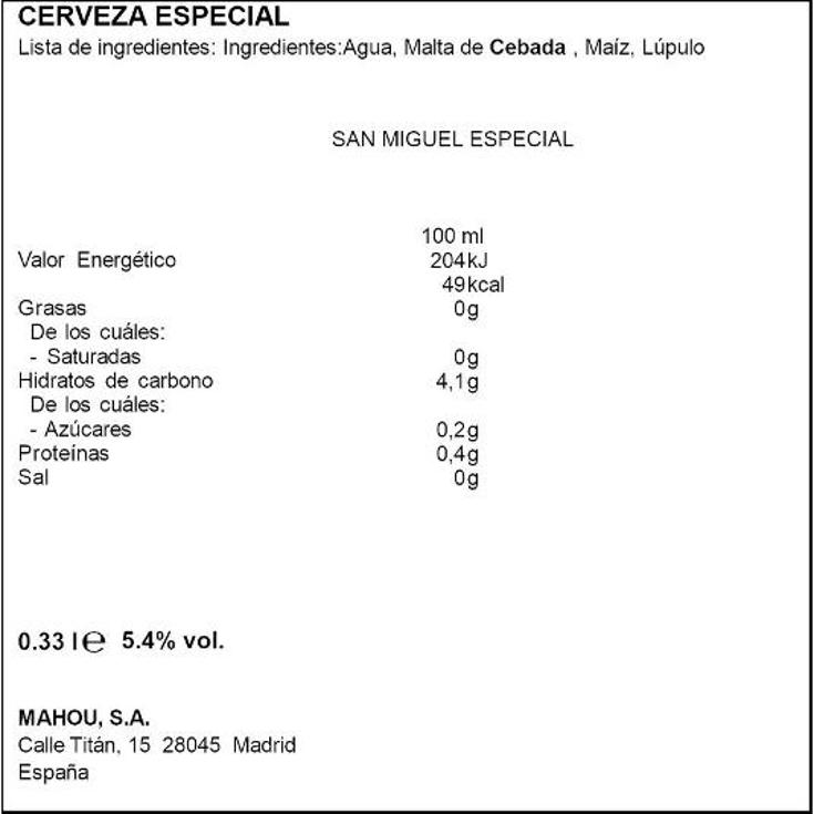 CERVEZA ESPECIAL 5,4º. SAN MIGUEL LATA 33 CL