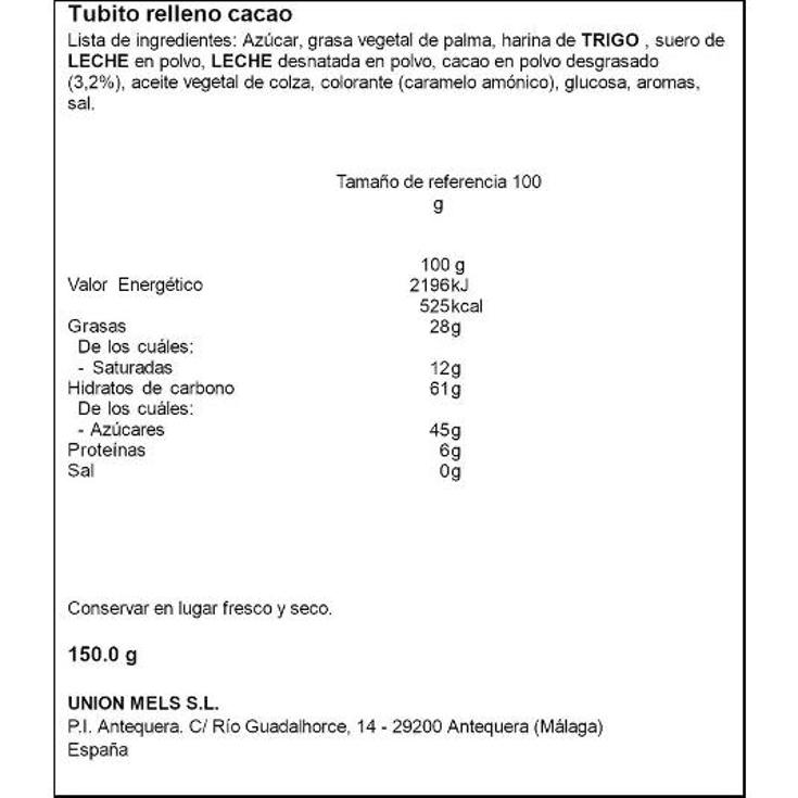 GALLETAS TUBITO RELL.CHOCOLATE MELS PQTE 150 GR