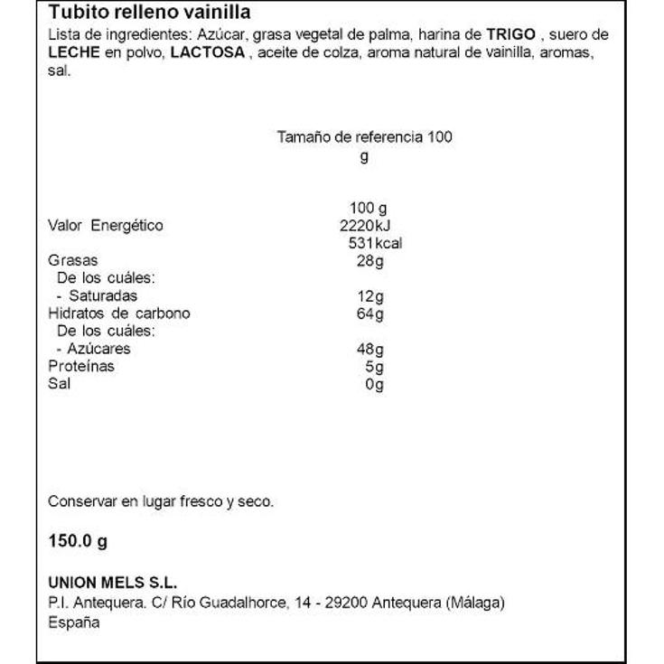 GALLETAS TUBITO RELLEN.VAINILLA MELS PQTE 150 GR