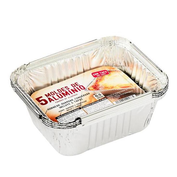MOLDES ALUMINIO+TAPA 0,5LT RECT BDJA 5 UD